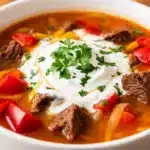 Cremige Gulaschsuppe mit Paprika - featured image
