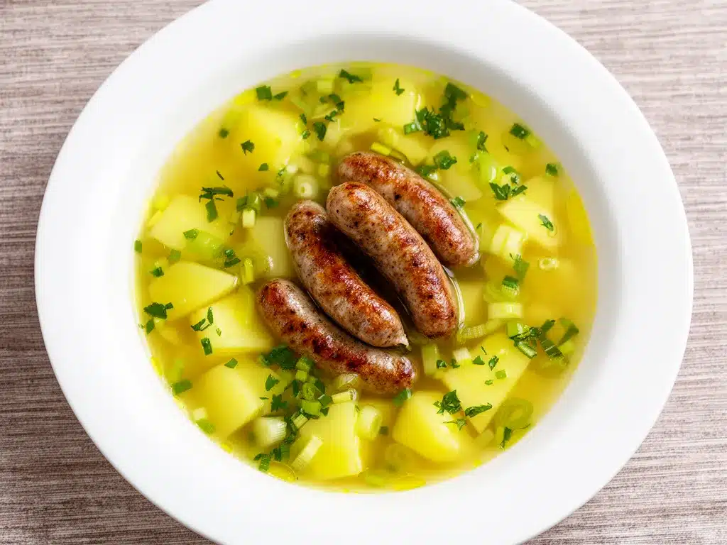 Günstige Kartoffel-Lauch-Suppe mit Würstchen in 20 Min 4 Kartoffel-Lauch-Suppe mit Würstchen preparation steps