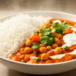 sparsames Kichererbsen Curry mit Reis - featured image