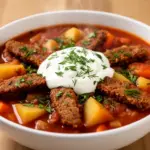 vegane Gulaschsuppe mit Sojaschnetzel - featured image