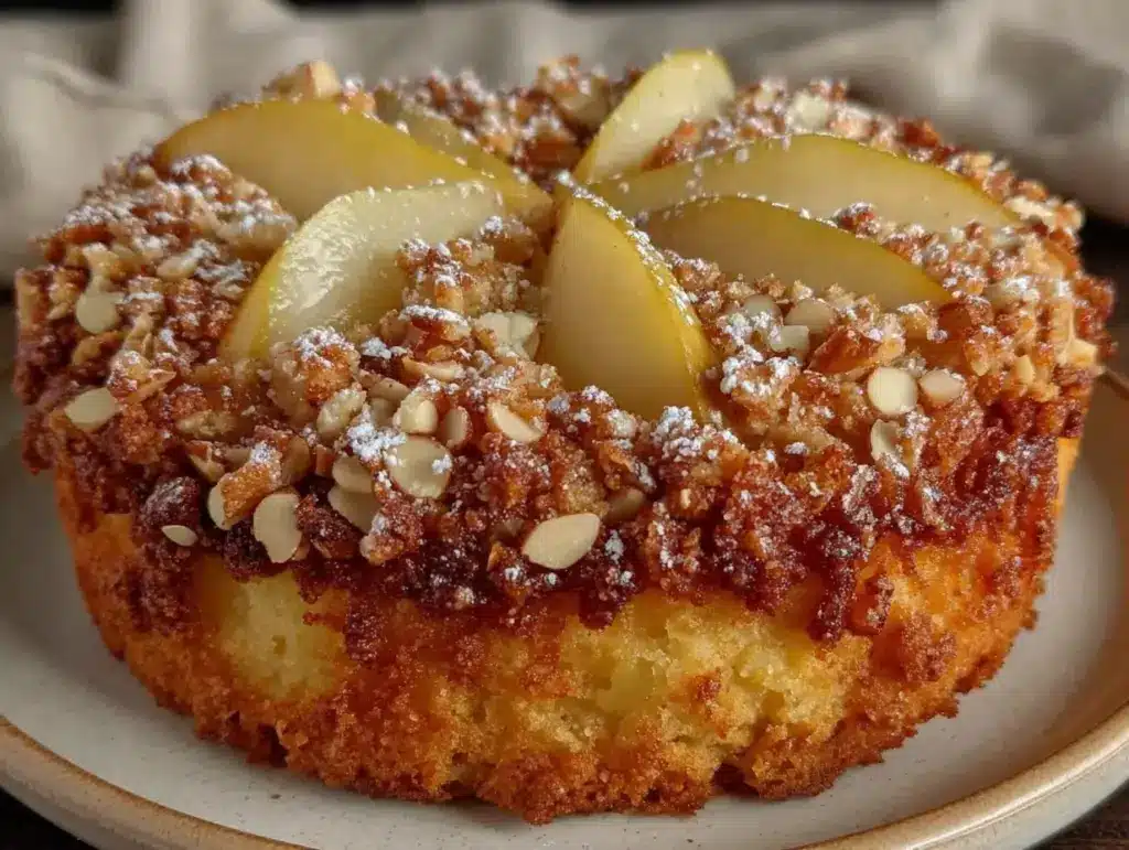 günstiger Birnenkuchen mit Mandelstreuseln - featured image